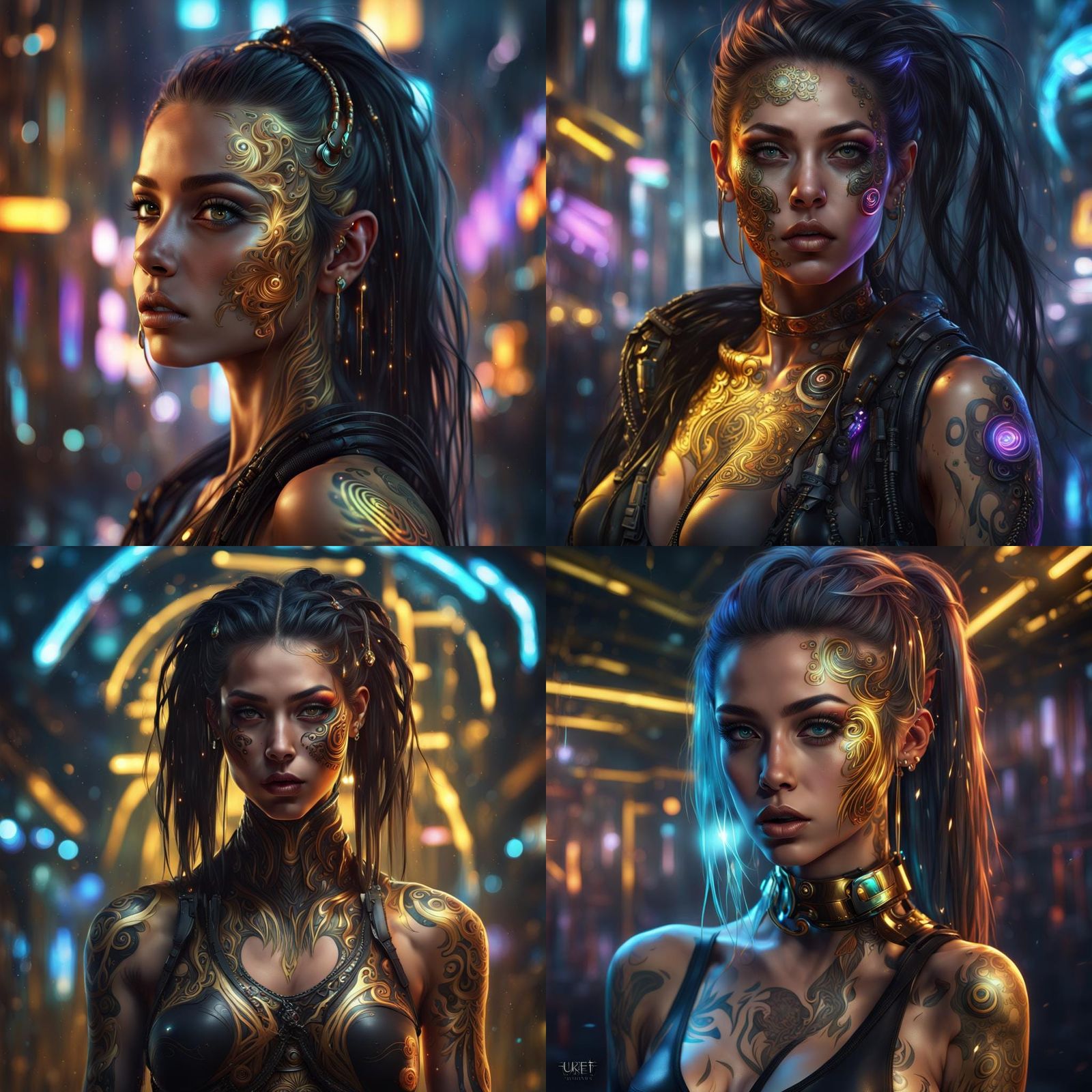 Extremely detailed digital painting of a beautiful girl, cyb...