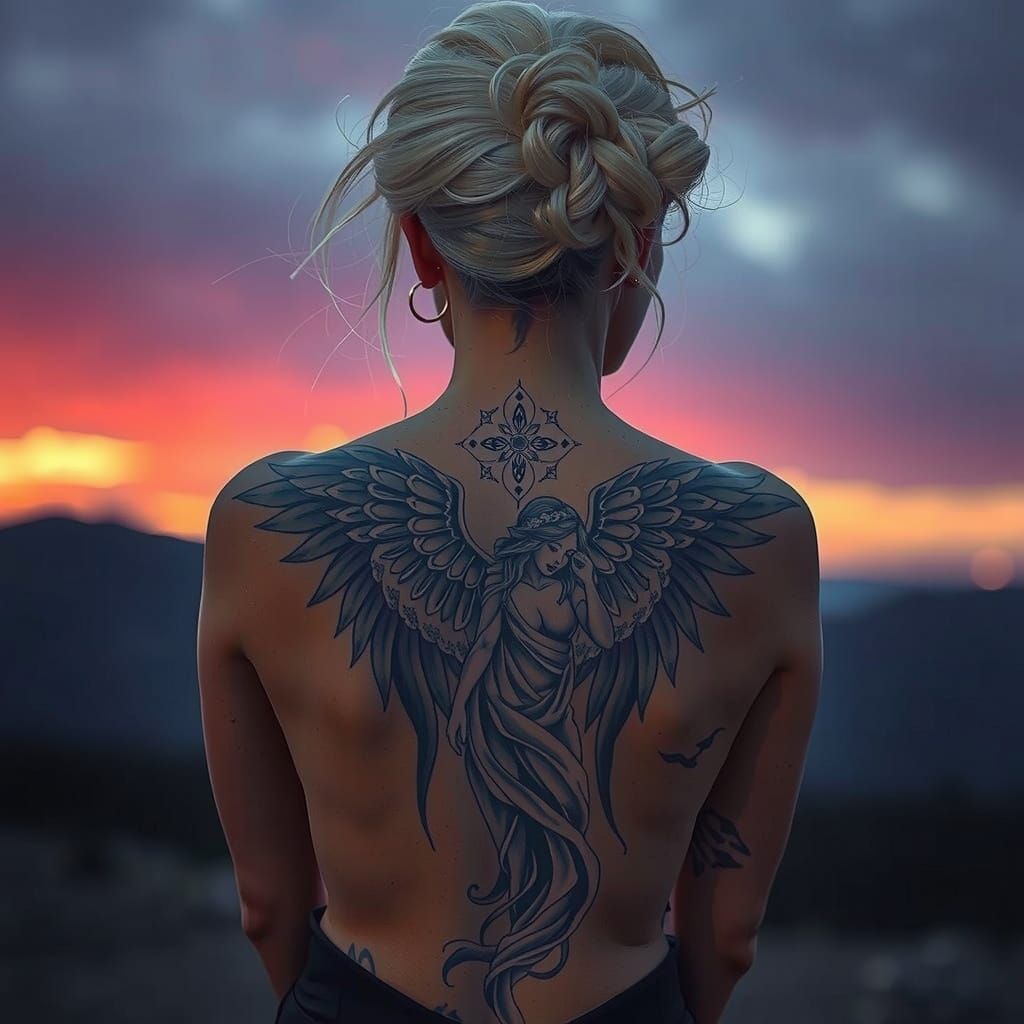 Detailed Angel Tattoo on Woman's Back