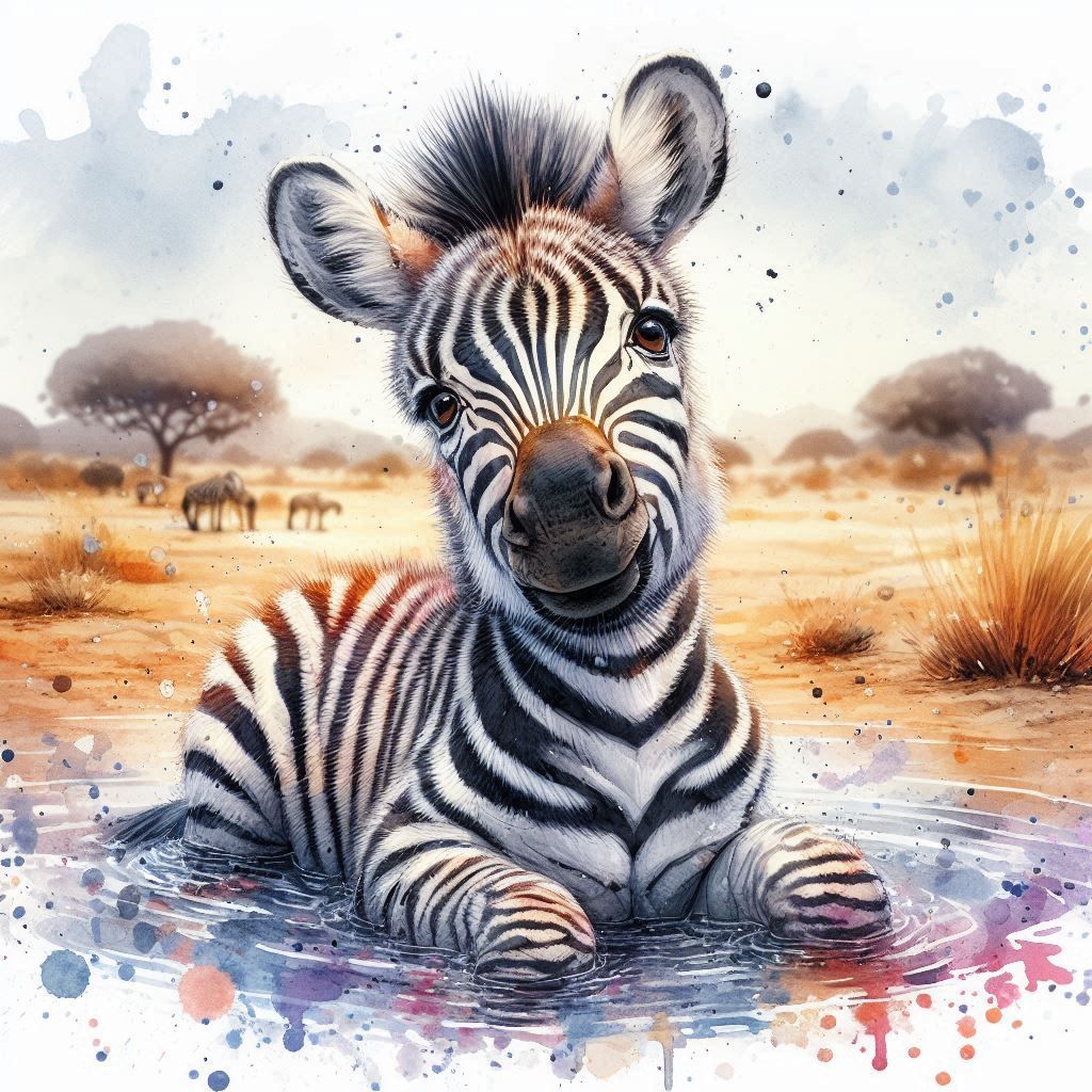 Zebra Foal and the puddle! (2)