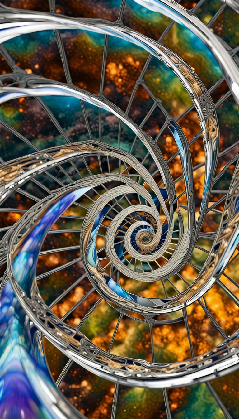 A huge  Chrome Fibonacci sequence Spiral encased in a Round ...