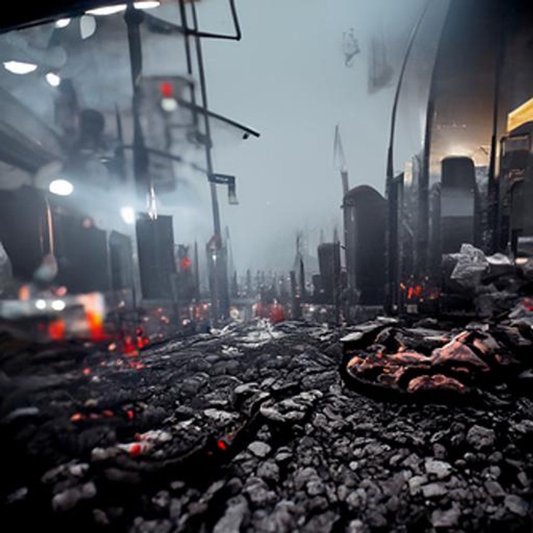 Destroyed city, dystopian fire landscape horror post-apocalyptic ...