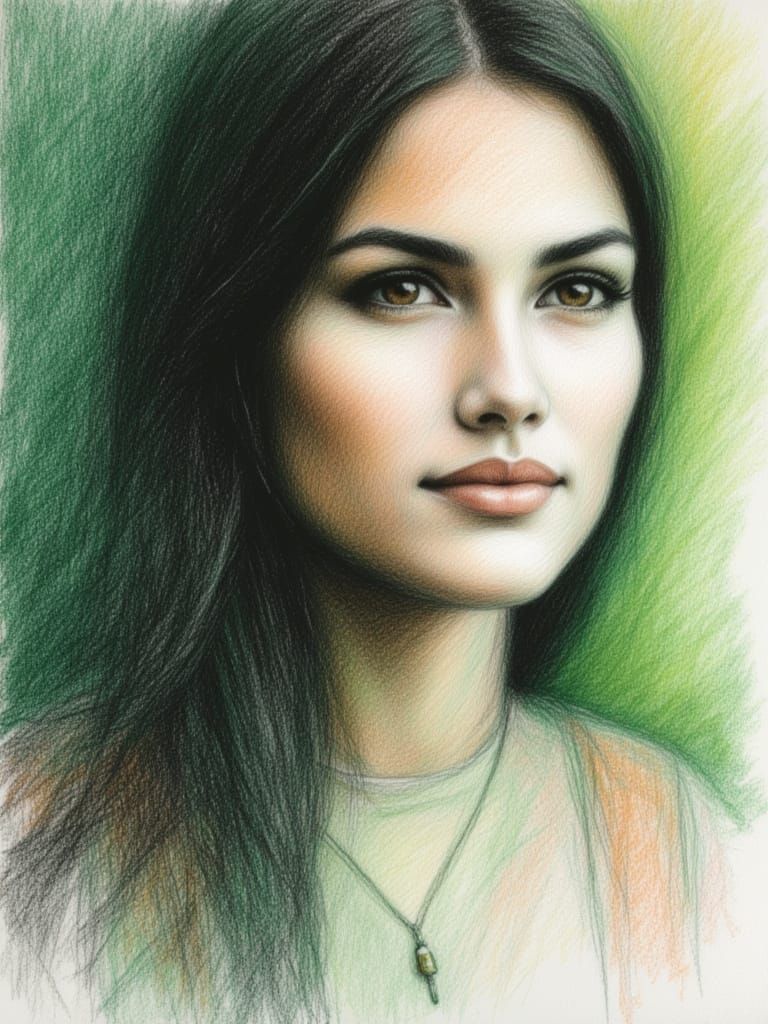 <lora:Dry crayon:1.0> <lora:Simply sketch:1.0> dry crayon sketch, Female portrait, dark green and brown palette