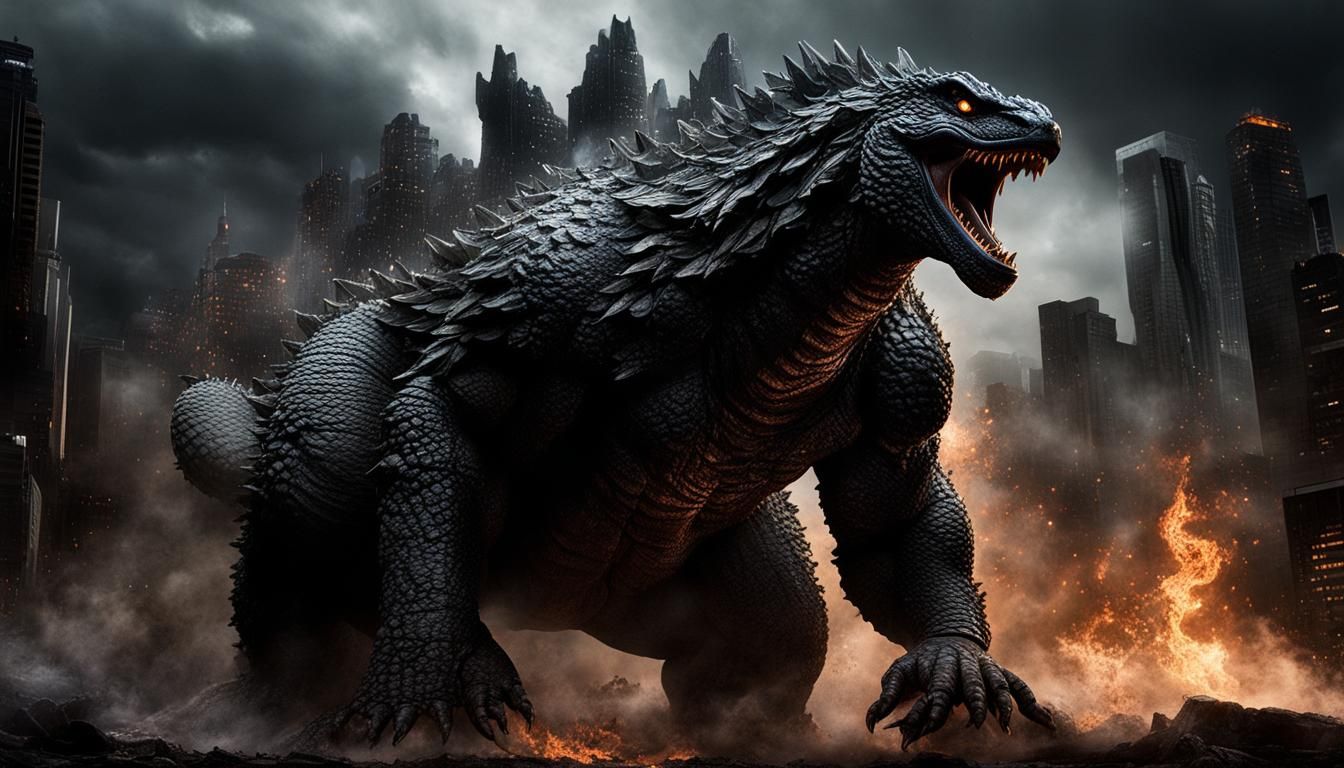 Award-winning masterpiece meticulously detailed Enraged godzilla, dark ...