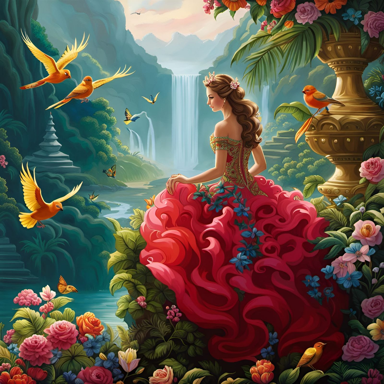 beautiful-girl-with-birds-in-a-paradise-garden-ai-generated-artwork