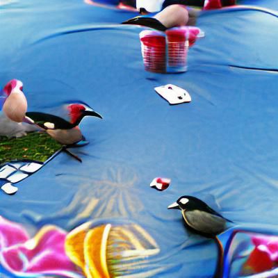 birds in the park playing poker