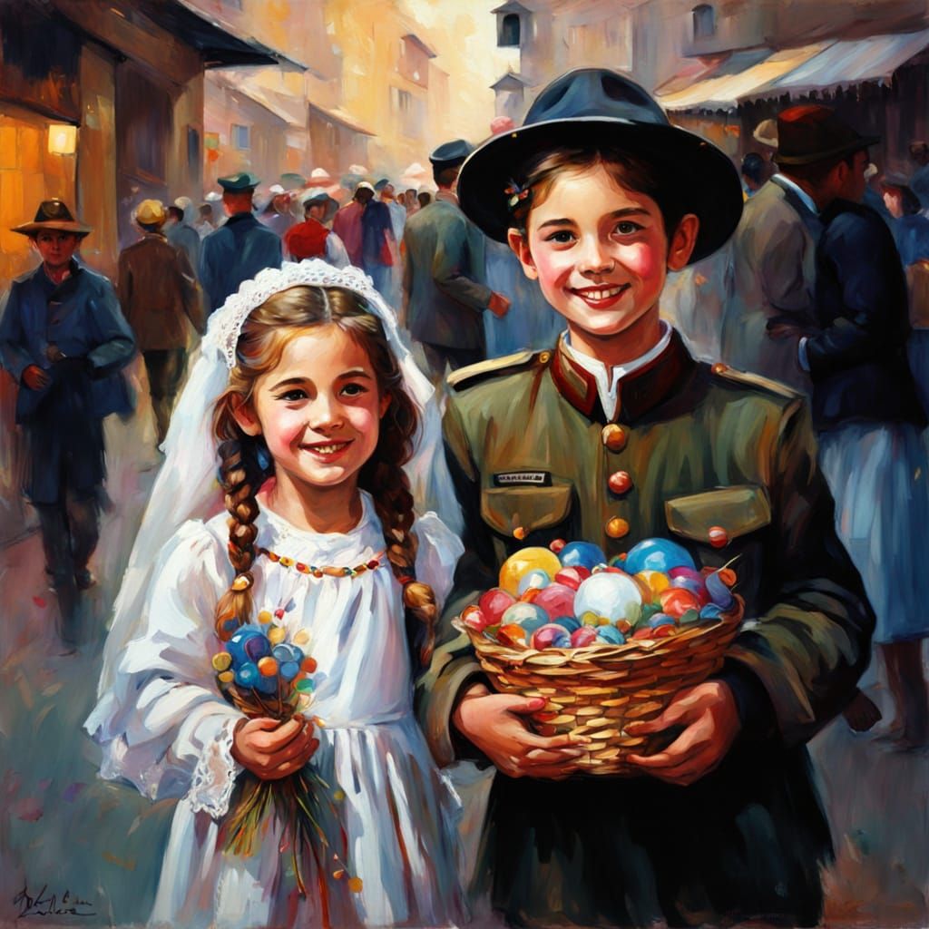 Joyful Purim Celebrations in Vibrant Impressionist Style