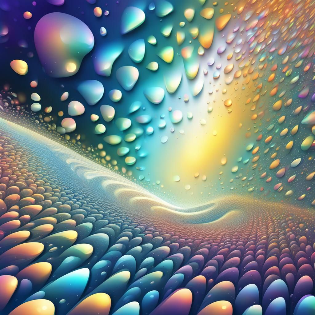 Iridescence clear teardrops falling though a star filled spa...