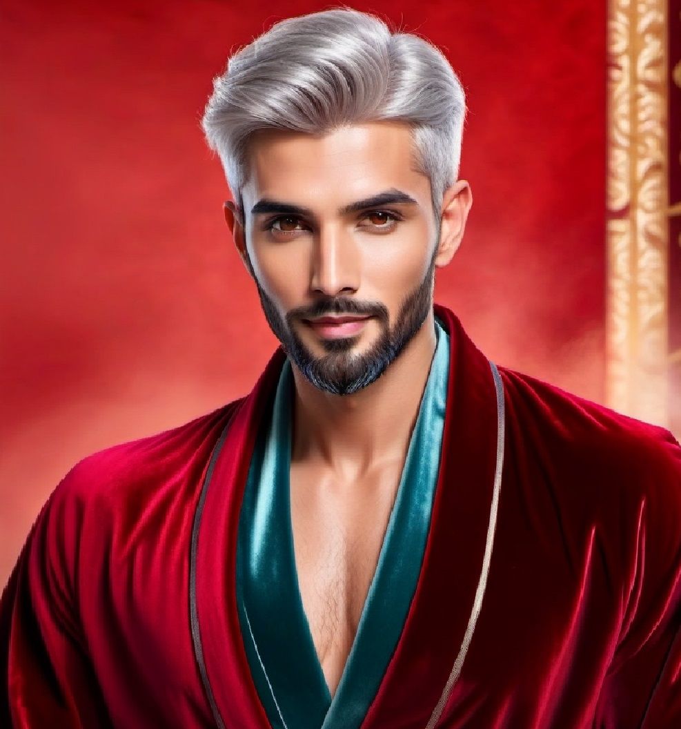 A  handsome silver-haired, bearded man