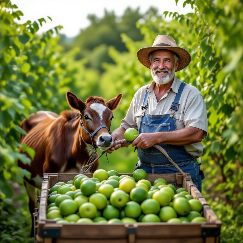 Watermelon Vendor Pushing Cart Full of Melons