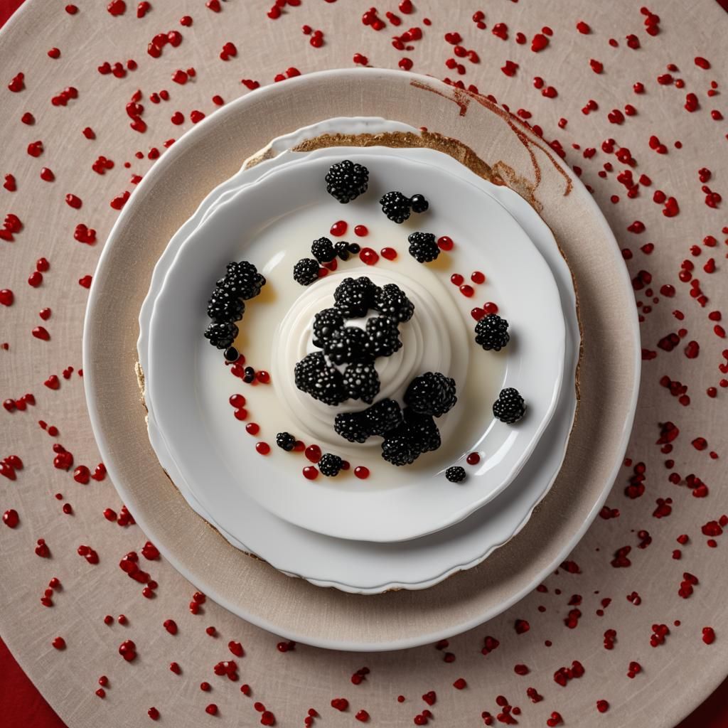Beluga Caviar on a white plate on a red tablecloth