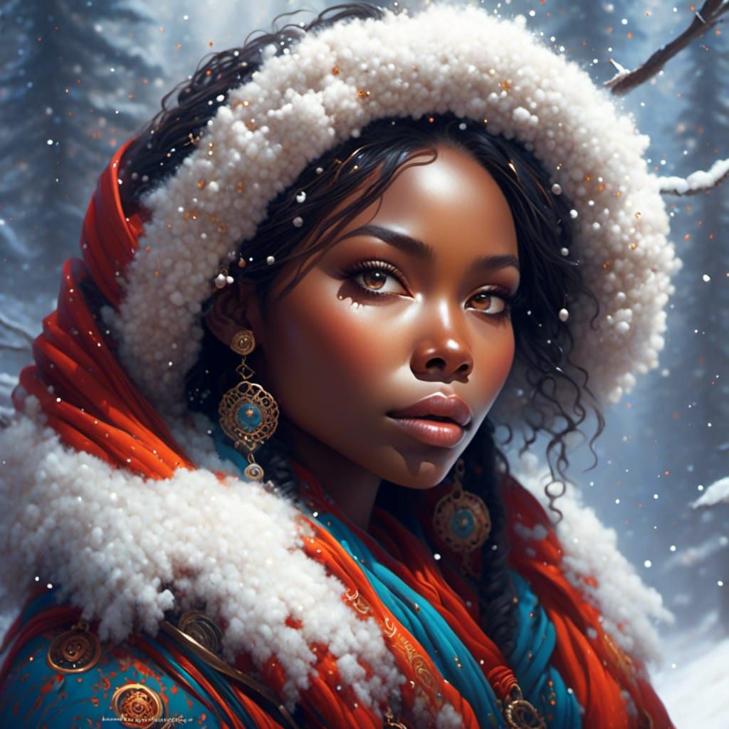  <lora:G-Babe:1.0>stunning winter portrait African woman , cute 