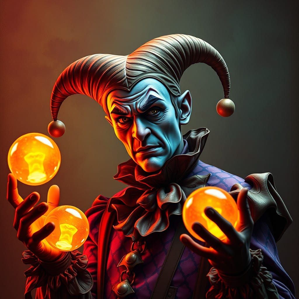 A jester: A study of seriousness and juggling  by @Physarium