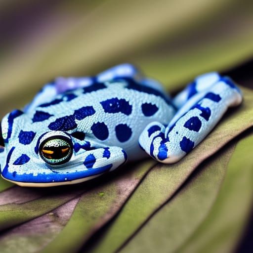 blue and white frog on a leaf - AI Generated Artwork - NightCafe Creator