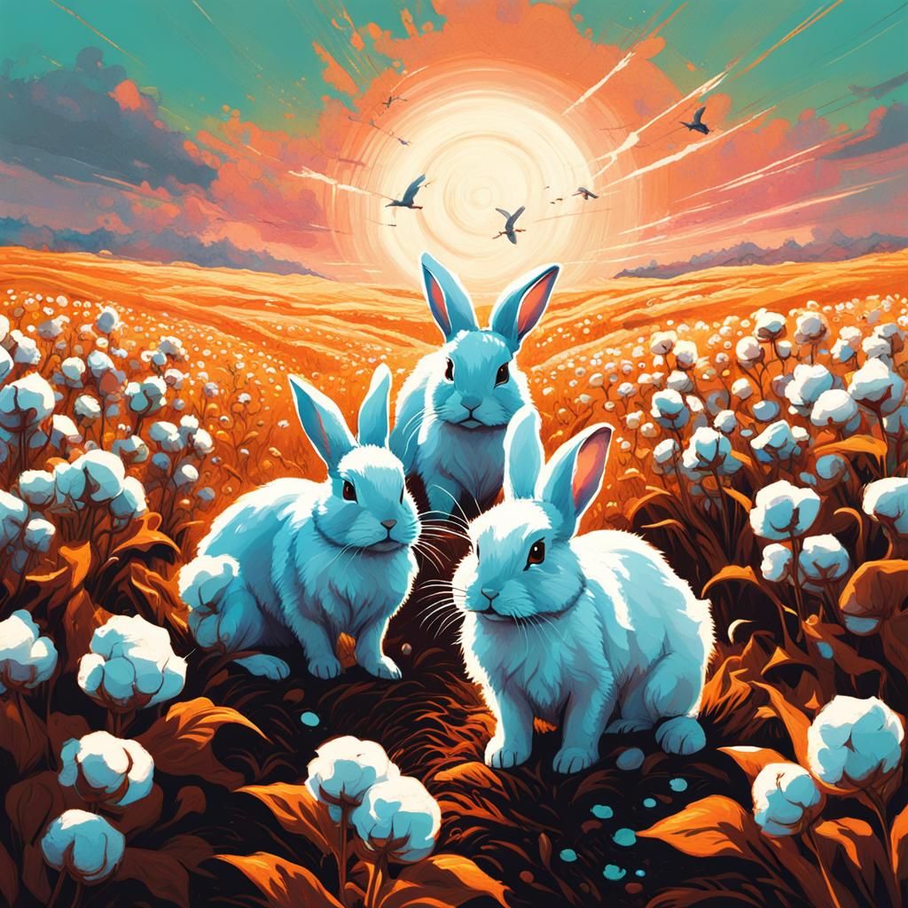 baby rabbits in cotton field Splash art James Gurney split ...