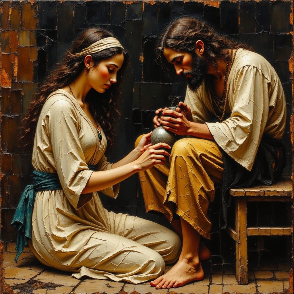 Holy Wednesday, also known as Spy Wednesday, Mary anoints Jesus with expensive perfume oil.  by @lollipea