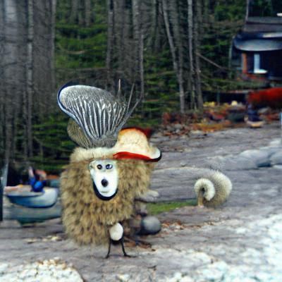 Cottagecore furry creature with mushroom hat