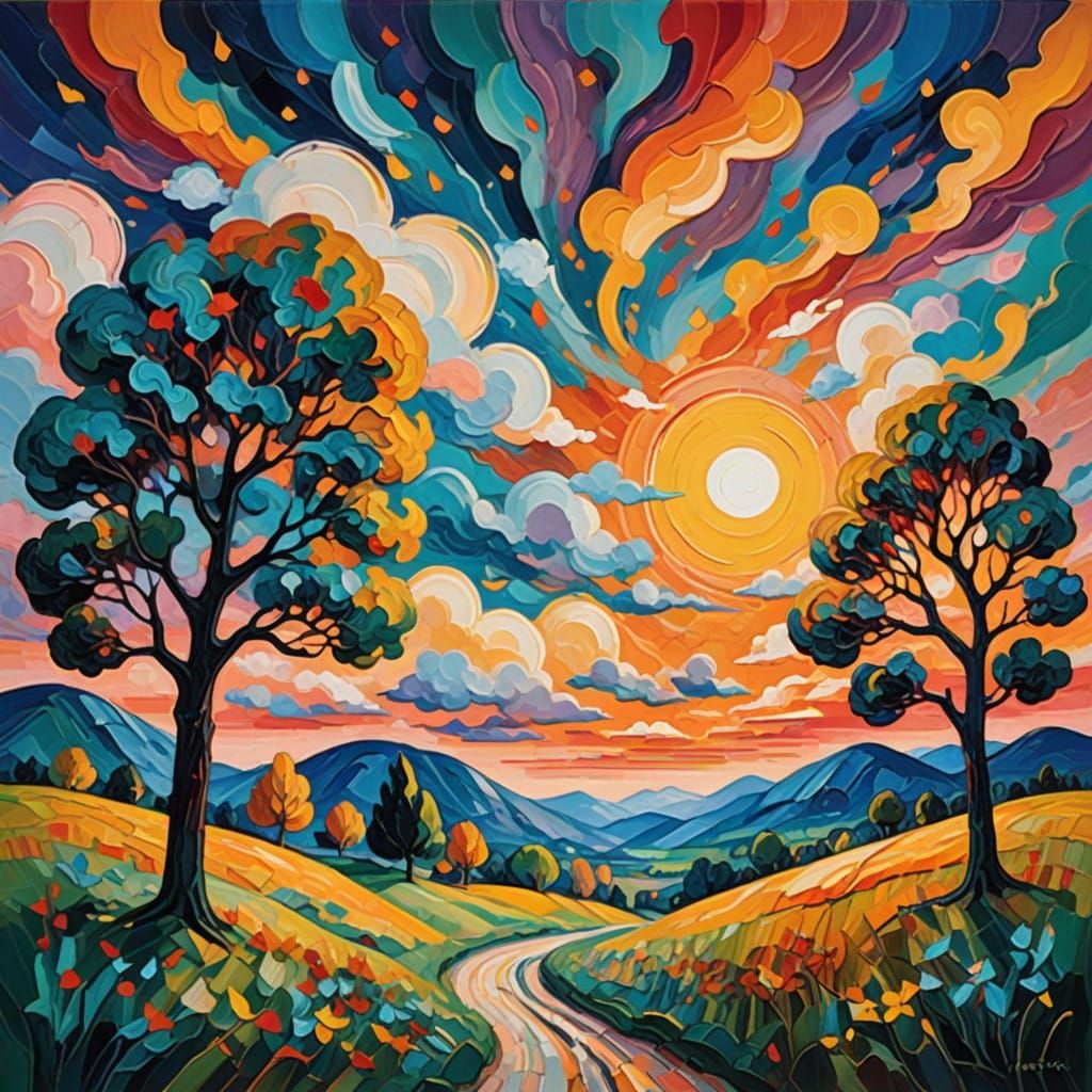 Swirling Clouds in Sunset Neo-Expressionist Art