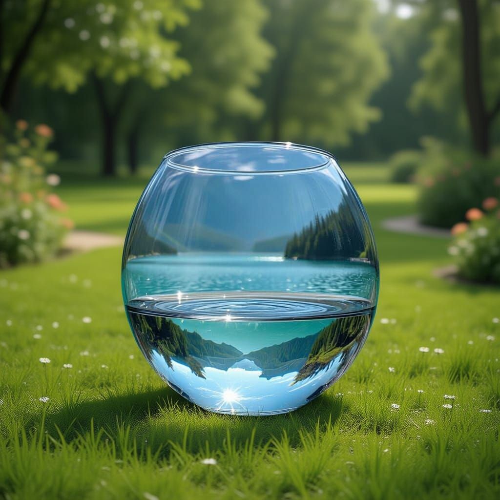 A circular glass should be there in that beautiful mountain fall should be there 