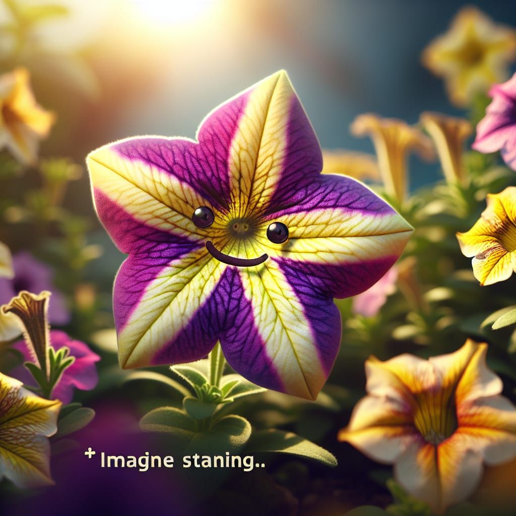 anthropomorphic star petunia smiling