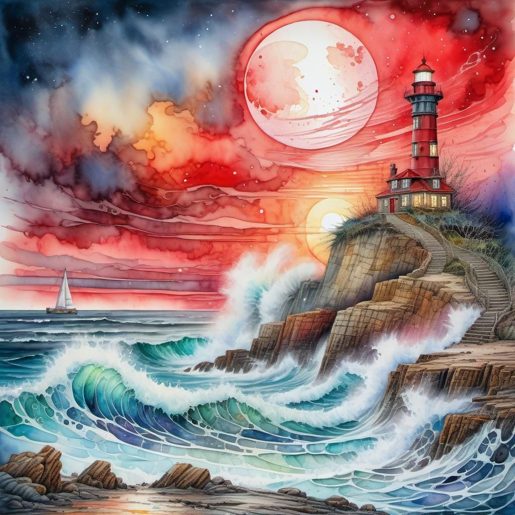 Lighthouse against the moon