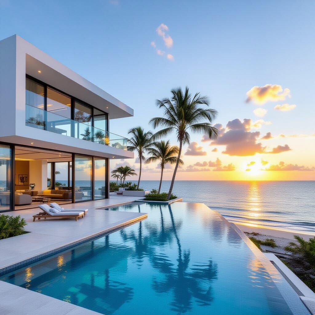 Luxurious Beach Villa at Sunset