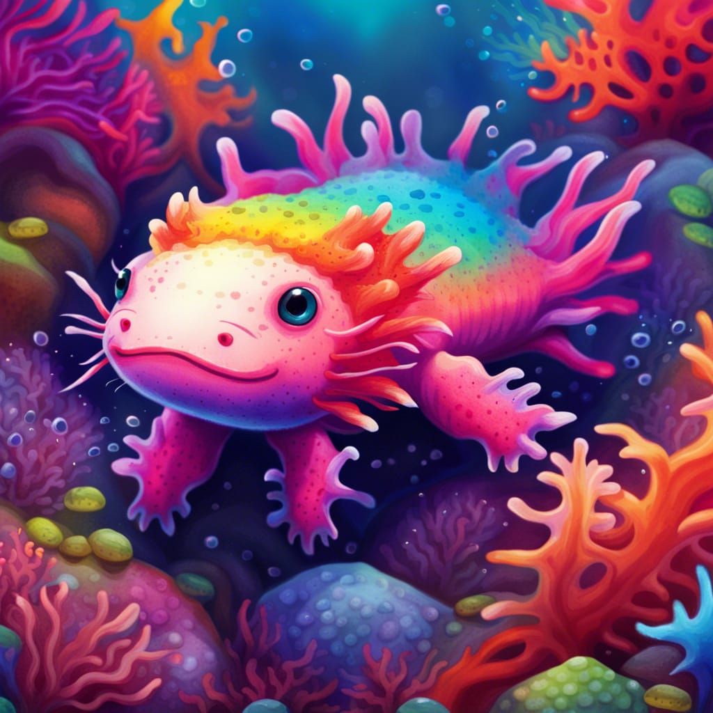 Rainbow colored axolotl