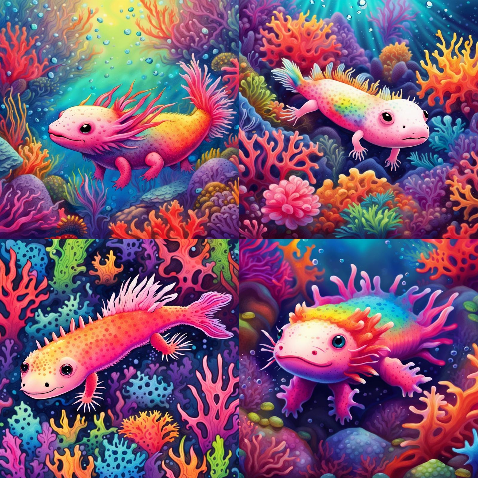 Rainbow colored axolotl