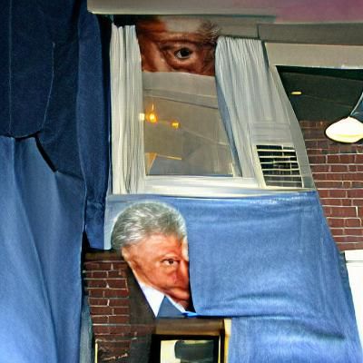 Bill Clinton peeping through the window