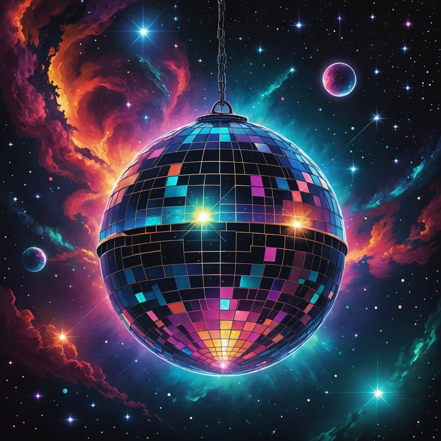 Art by Yoko Honda, an intergalactic disco ball hanging in the void of ...