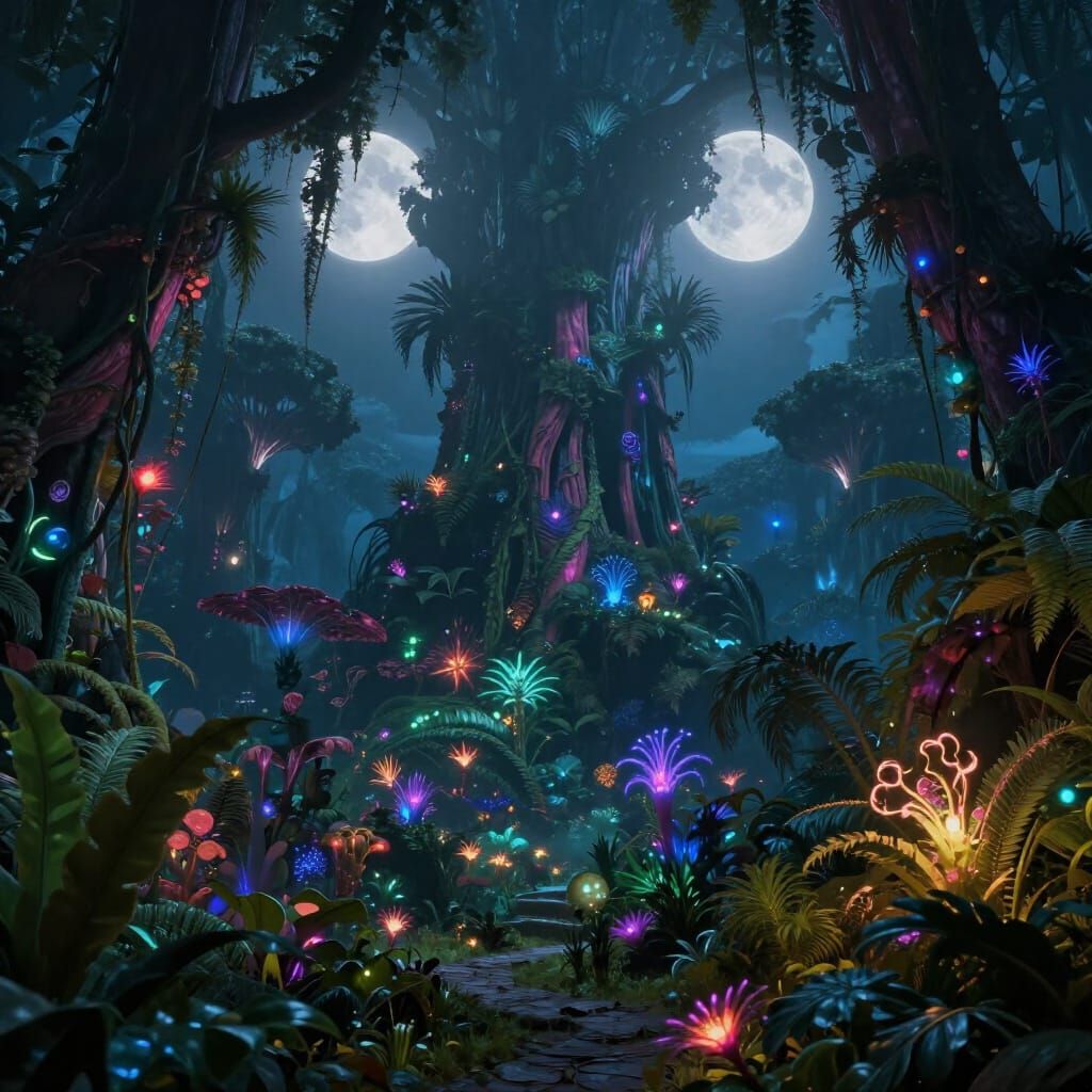 Alien Jungle Under Twin Moons Matte Painting