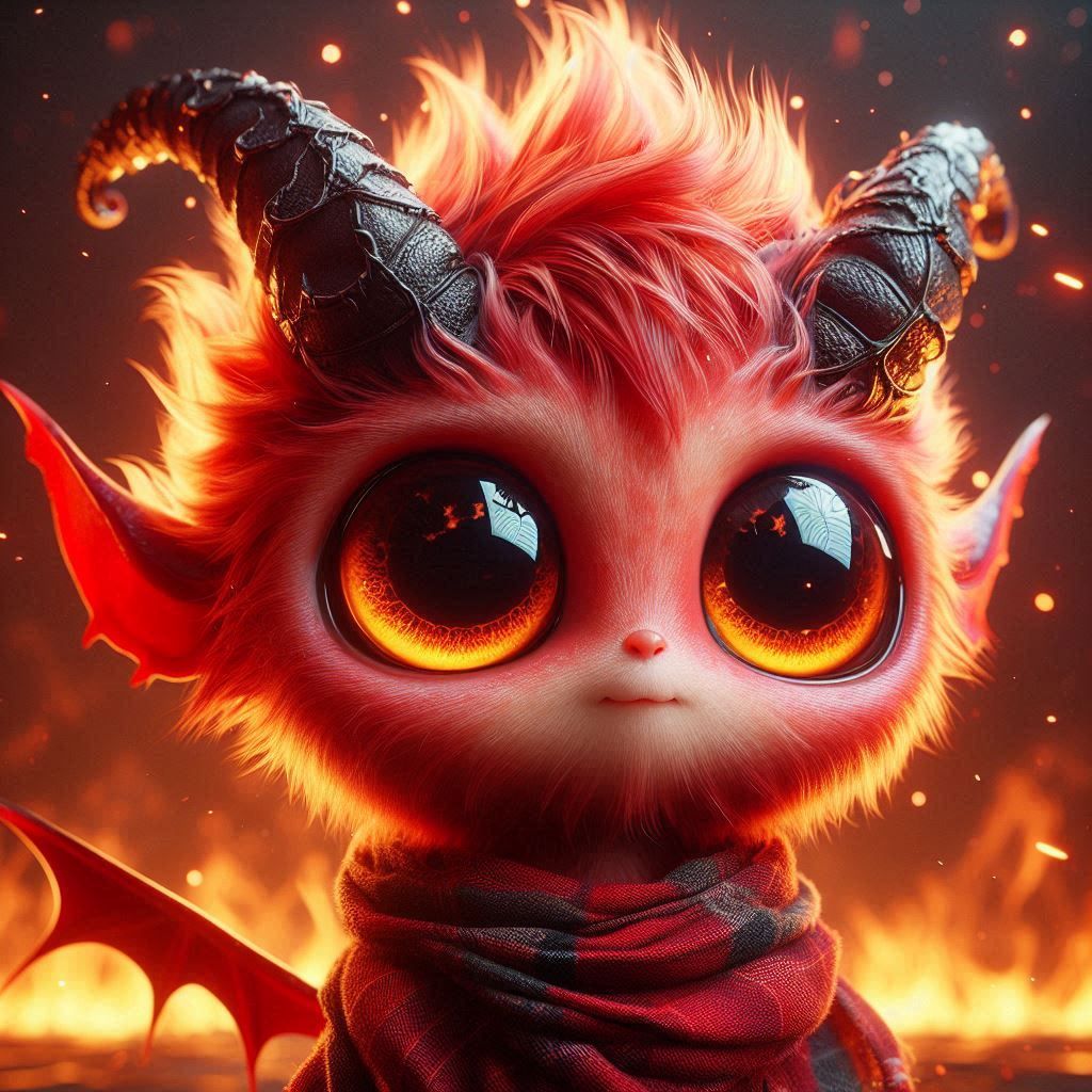 cute adorable little fire demon with huge beautiful eyes