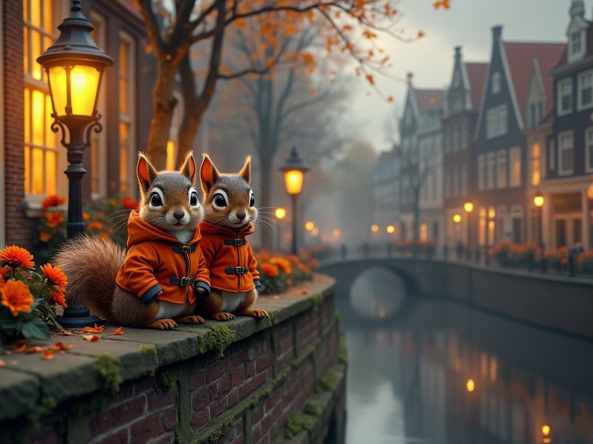 Autumn Charm: Squirrels by the Canal
