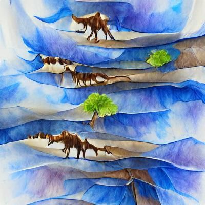 a watercolor painting of tall and brown trees standing on fo...