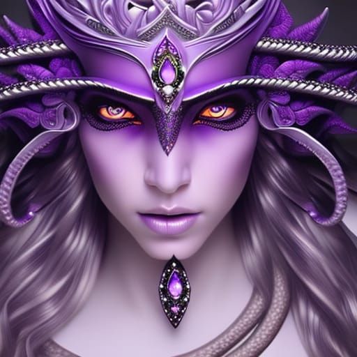 Insanely detailed photorealistic art of maiden with purple snake ...