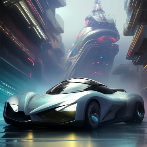 Futuristic car in futuristic city