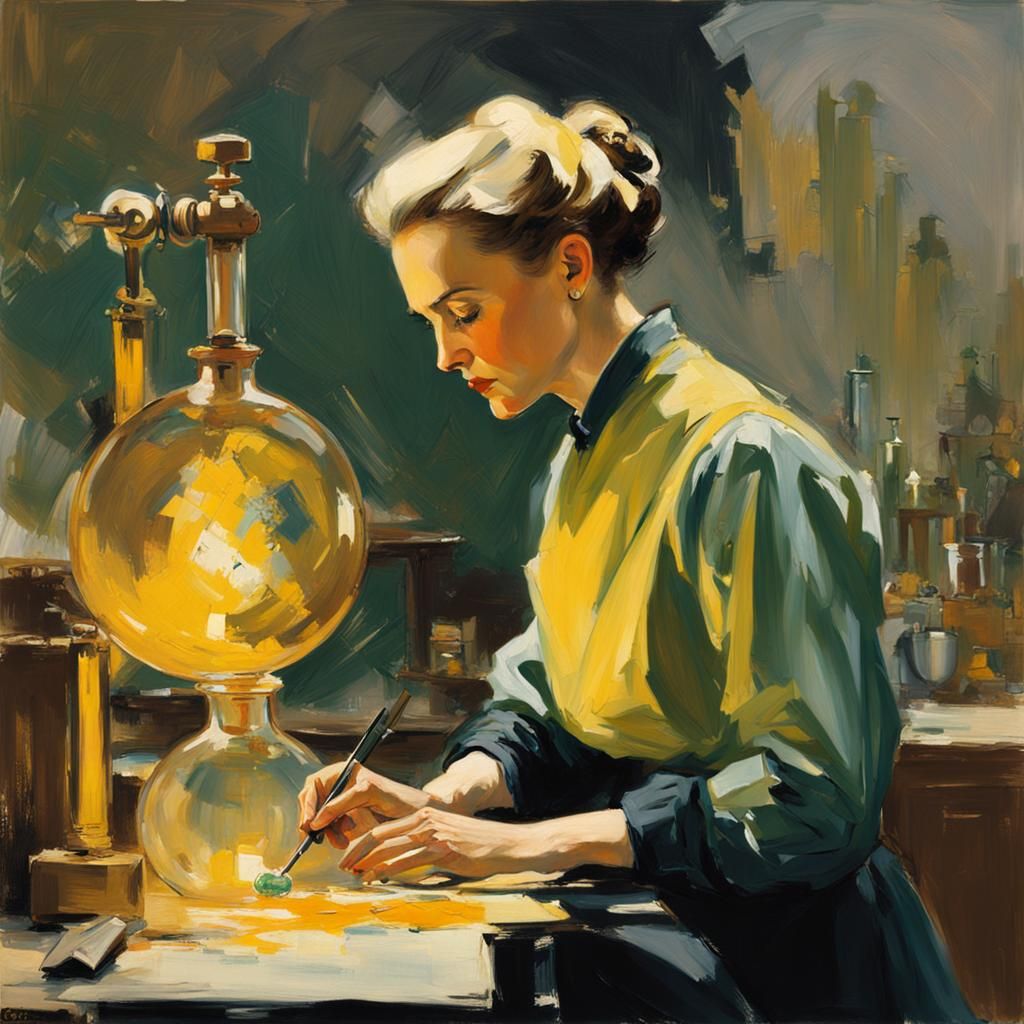 Style of John Singer Sargent, Marie Curie at work in her laboratory  by @Alison
