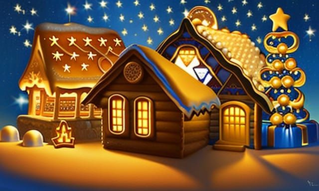 Chanukah- themed gingerbread house
