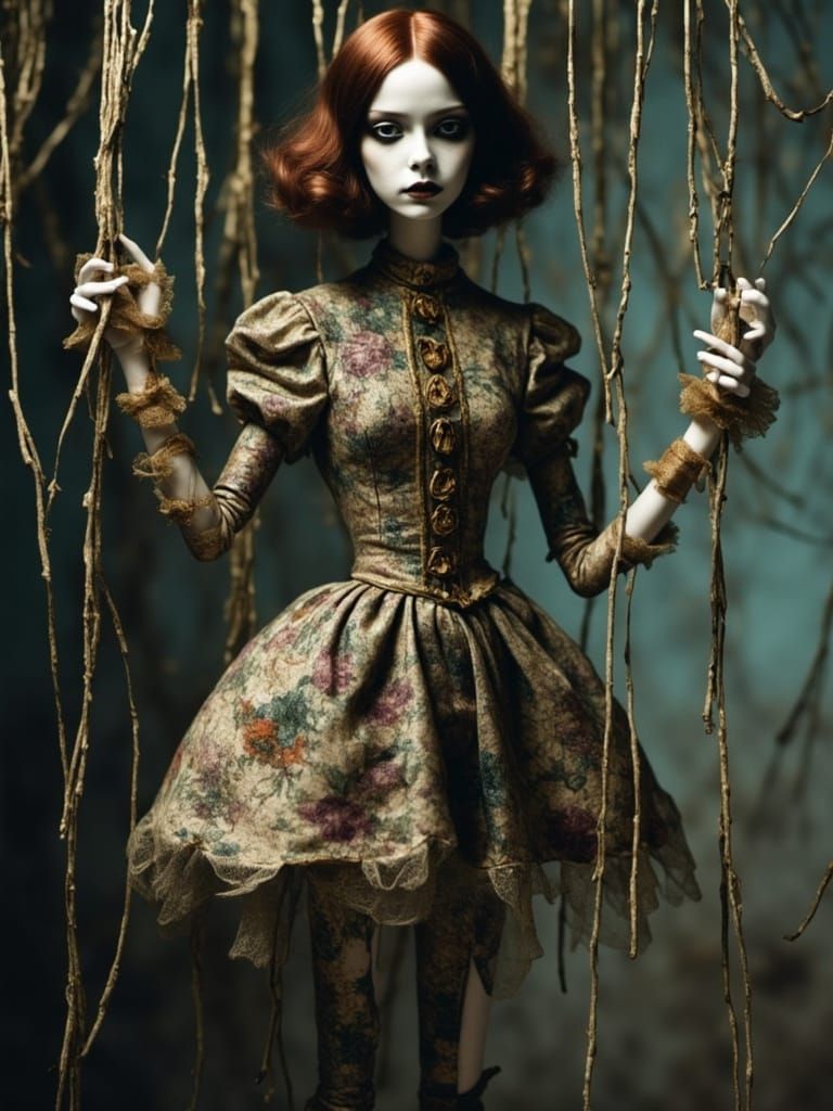 Claymation marionette of a goth girl <lora:Marionette-Flux:1.0> 
