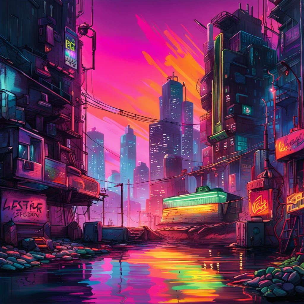 Cyberpunk River - AI Generated Artwork - NightCafe Creator