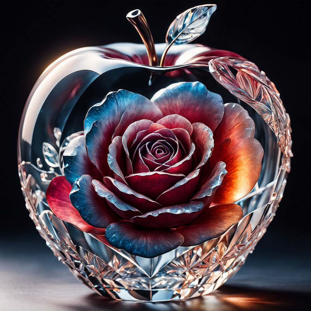 Une pomme en cristal finement sculptée, gravée de reflets mystiques, renferme des lèvres pulpeuses, douces ...  by @Abri 