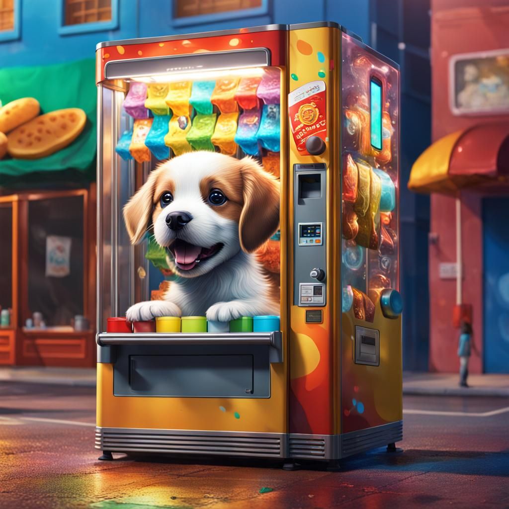 Hyperrealistic Puppy Vending Machine Concept Art