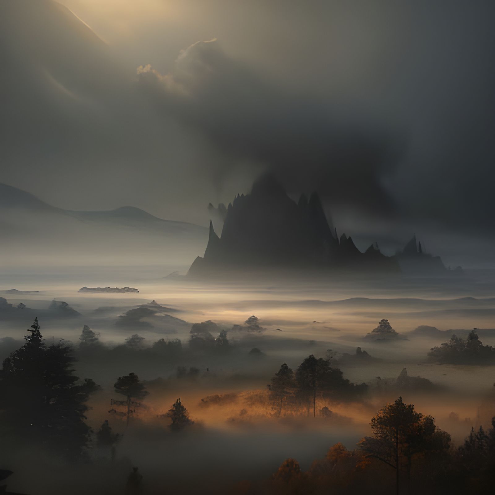 Ethereal Sunrise Landscape in Cyberpunk Realism