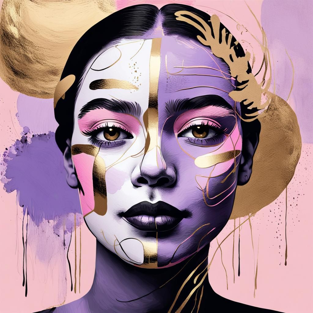 Abstract Portrait in Pastel Colors with Gold Accents