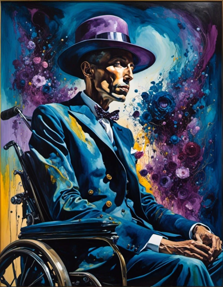 Surreal portrait of a man using an electric wheelchair, alcohol ink and watercolor  <lora:Surreal mobility art:1.0>