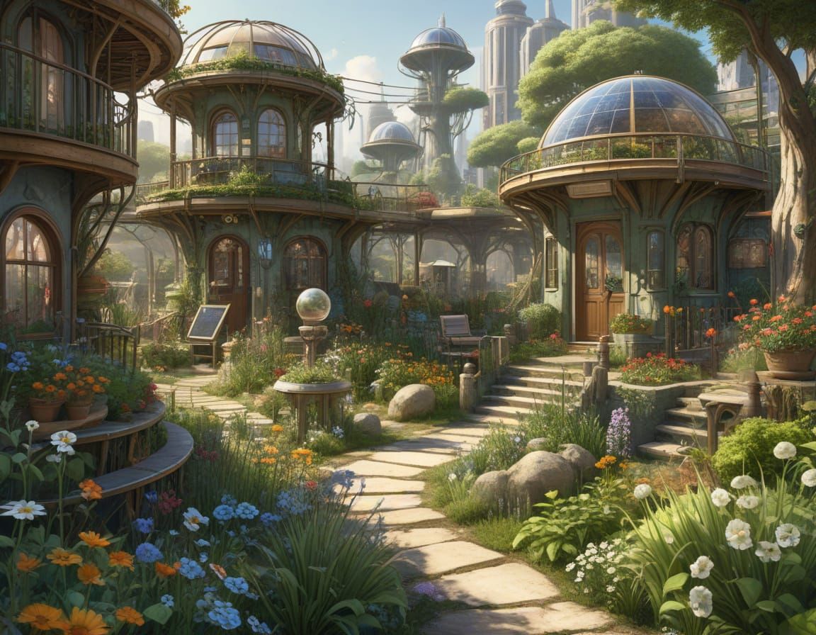 A Future Solarpunk Garden  by @Le Lapin