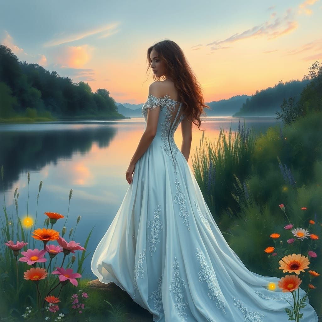 Ethereal Watercolor Goddess of the Dreamy Lake