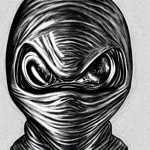 Hooded alien creature 8k resolution hyperrealism ink drawing...