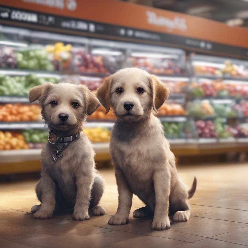 Supermarket dogs puppies shopping healthy happy