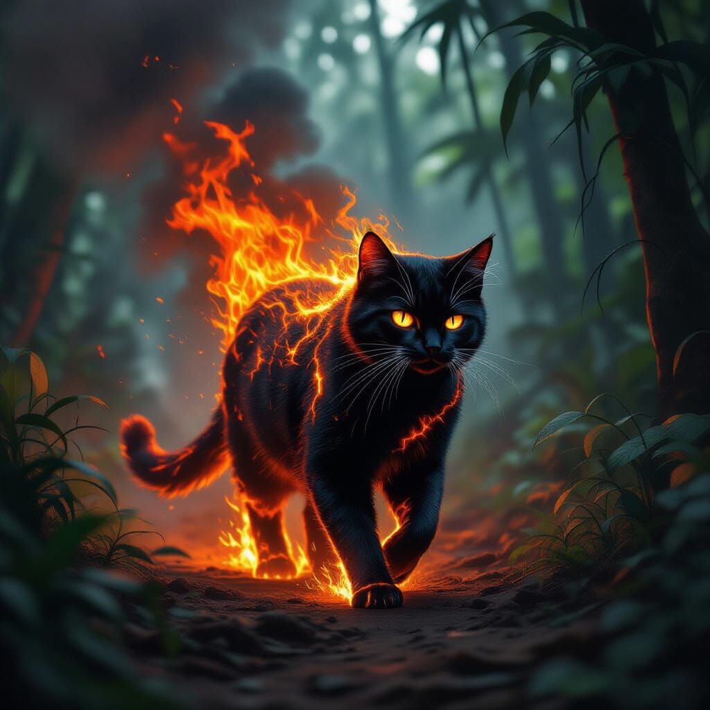 Lava Cat Roaming Fiery Jungle
