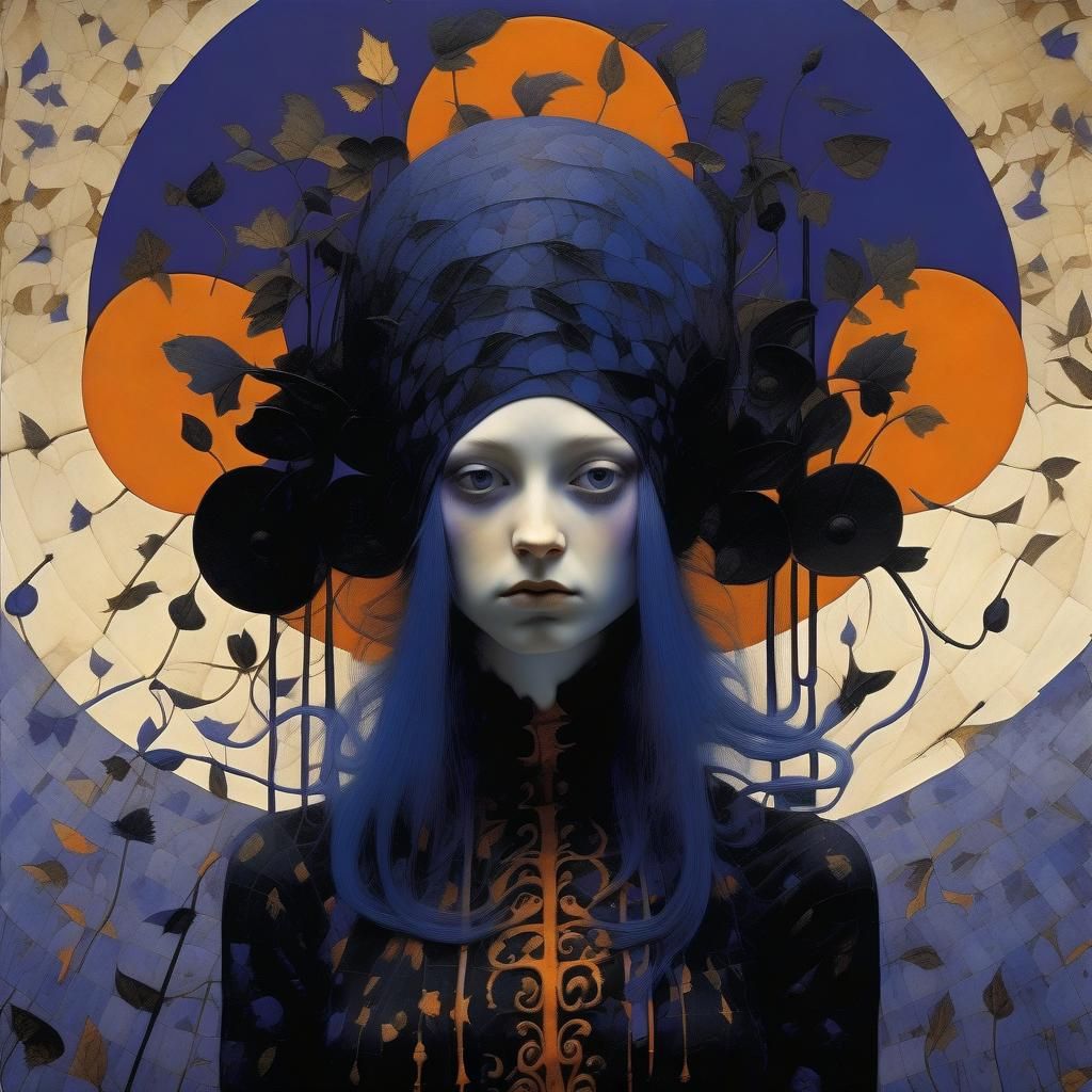 Portrait in purple and orange and black..